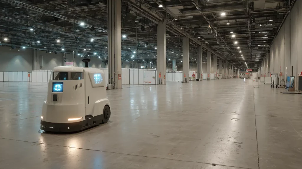 Moderner KI Roboter in einer Lagerhalle